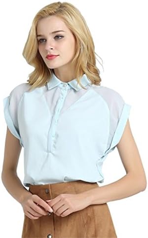 Deargles Womens Button down Chiffon Blouse Shirt Blue M