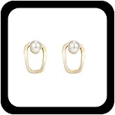 Erimberate Bohemian Pearl Stud Earrings Gold Hollow Square Earrings Tiny Geometric Pearls Earrings Square Pearls Hoop Earrings Jewelry for Women