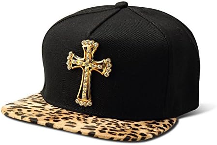 TUVW Hip Hop Personality Joker Inlay Rhinestone Cross Hat(Leopard)