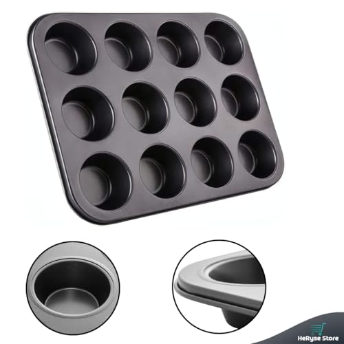 Forma para Cupcake e Muffin - Assadeira com 12 Cavidades Antiaderente, Kit com 12 Forminhas de Silicone, Ideal para Mini Bolo e Air Fryer