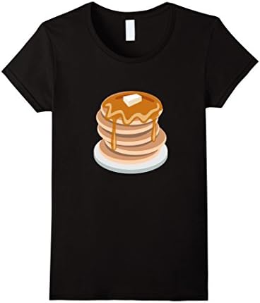 Womens Pancake Emoji T-Shirt Syrup Butter Breakfast Waffles Plate Medium Black