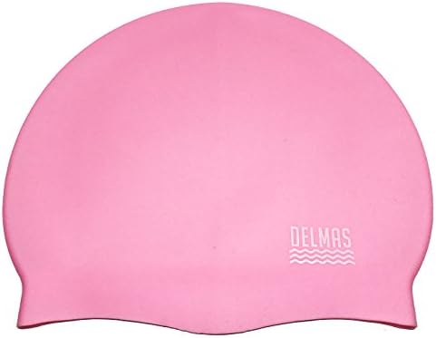DELMAS Quality Silicone Swimming Cap Non-toxic | Long Hair Swim Cap | Great High Elasticity for Teenagers Women and Adults Keeps Hair Clean Ear Dry (Pink)