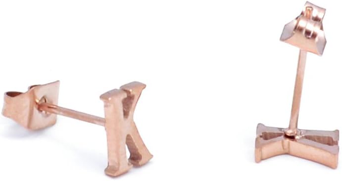 14K Rose Gold Plated Titanium Steel Initial Letter K Earring Studs