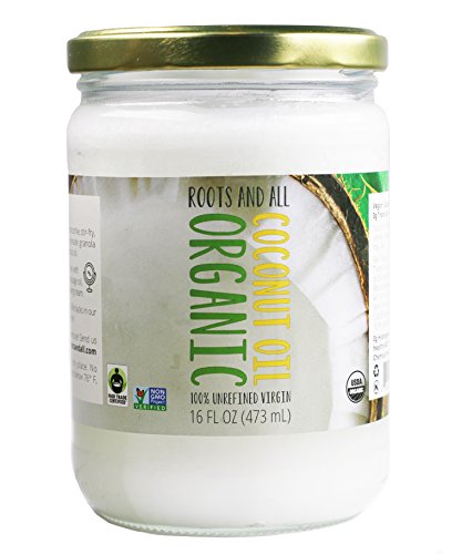Organic Virgin Coconut Oil For Cooking, Baking, and Beauty, Non-GMO, Cold-Pressed, Unrefined, Pure, Sustainably Sourced Certified Fair Trade 16 OZ Glass Jar Roots and All