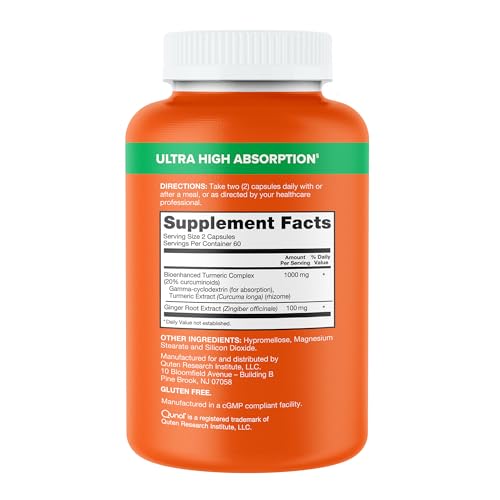 Qunol Turmeric and Ginger Capsules, 1000mg Turmeric Supplement, Ultra High Absorption to Support Joint Health, 1 Doctor Recommended Form of Turmeric Curcumin, 120 Count (Pack of 1)