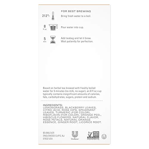 TAZO WILD SWEET ORANGE TEA BAGS, UNSWEETENED HERBAL TEA, CAFFEINE FREE, 20 TOTAL BAGS