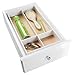 mDesign Stackable Makeup Organizer for Bathroom Drawers, Vanities, Countertops: Organize Makeup Brushes, Eyeshadow Palettes, Lipstick, Blush, Concealer - 4 Sections - White/Light Wood Finish