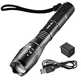 Tactic Ops Rechargeable Tactical Super Bright 1200 Lumen LED Aluminum Alloy Flashlight carrying case and USB cable and plug included