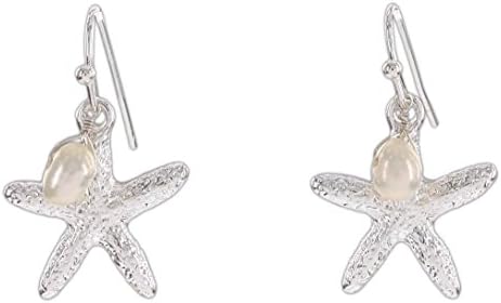 Periwinkle Silver-Tone Starfish Dangle Earrings with Imitation Pearl