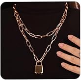 Aimimier Dainty layered Padlock Necklace with Key Paperclip Link Chain Choker for Women