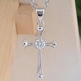 ATJC 925 Sterling Silver Chic Cross Crystal Silver Pendant Women Gift
