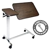 Vaunn Medical Adjustable Tilt Overbed Bedside Table with Wheels for Hospital and Home Use