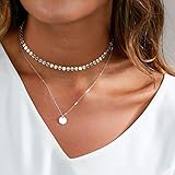 Fstrend Fashion Layered Necklace Dainty Sequins Torus Pendant Necklaces Jewelry for Women and Girls (Silver)