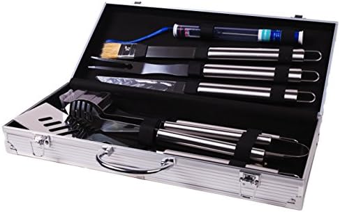 BBQ Tool Set With Digital Meat Thermometer In Aluminum Case Deluxe Stainless Steel Barbecue Grilling Accessories Tool Set Gift Idea For Tailgate Camping Home Or On The Road By The Grilling Cook