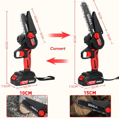 SHALL Portable Mini Chainsaw.Brushless Motor.2 x Quick Charge Batteries, 4 x Cutting Chains, 6" Cordless Mini Chainsaw Kit