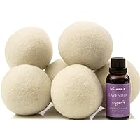 6 XL Wool Dryer Balls by Kassa with 100% Pure Essential Lavender Oil (30 mL), Handmade New Zealand Felt Wool - Natural Fabric Softener Ball for Laundry - Dryer Static Balls - Organic Dryer Sheets Alternative