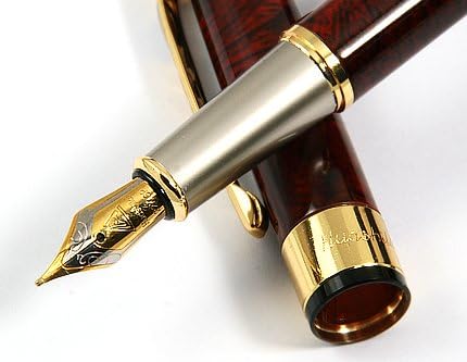 NEW OLD Wood Golden Ring CAP NIB M 22kgp Fountain Pen with Push in Style Ink Converter