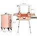 Ovonni LED Makeup Train Case, Lighted Rolling Travel Portable Cosmetic Organizer Box with Mirror & 4 Detachable Wheels, Professional Artist Trolley Studio Free Standing Workstation, Rose Gold