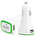 NONZERS Car Charger - Dual USB Port,Quick Charge,Universal Compatibility,Ultra Compact-Smart &amp; Safe Charger with LED Light - Cigarette Lighter Adapter for iPhone iPad Samsung Android Phones(White)