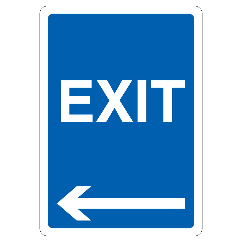 V Safety Exit - Blue Arrow Left 210 x 297 mm (A4) - 3mm Reflective Aluminium Composite Safety Sign
