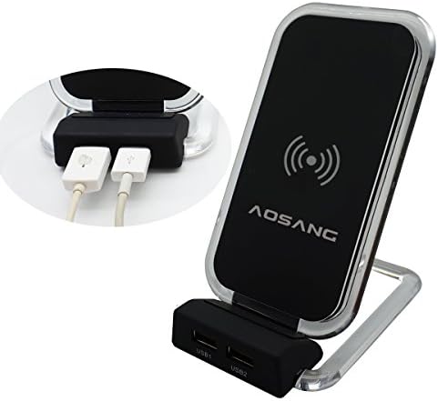 Wireless Charger AOSANG 3 Coil Design Dual USB Port Qi Charging Stand for Galaxy S6/S6 Edge (Plus) S7 S7 Edge Nexus 4/5/6/7 Nokia Lumia 920/928 Sony Xperia Z4v LG and All QI-Enabled Device