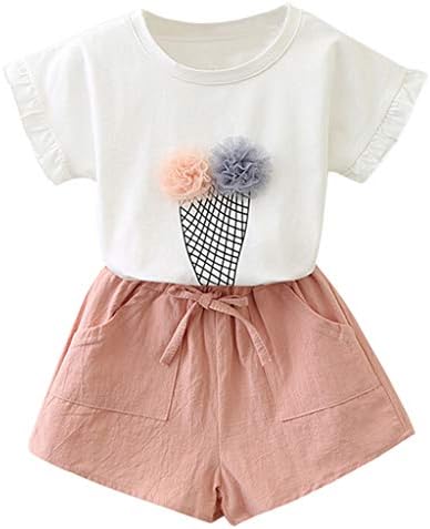 (2T-7T) Girls Ice Cream Print Short Sleeve T-Shirt + Shorts Two-Piece Set` Toddler Cosplay Costume, Home Daily Dress, Party, Birthday, Halloween