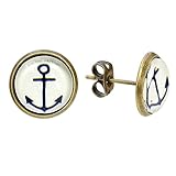 ELBLUVF Alloy Anchor Stud Earrings Glass Cabochon Earring Nautical Womens Jewelry
