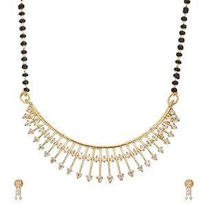 ZENEME Mangalsutra Gold Plated Stylish Pendant Tanmaniya Nallapusalu Jewellery With Earring For Women