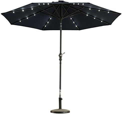 Outdoor Sunshine Solar Powered LED Lights Patio Umbrella Crank Tilt 9 ft/10ft Round Base not Included (9 Feet, Navy Blue)