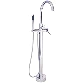 Westbrass DF02043-26 Floor Mount Freestanding Bathtub Filler Faucet with Handheld Shower, Polished Chrome