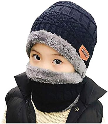 CELLTEK Kids Winter Warm Hat Scarf Knitted Hat Soft Fleece Lined Beanie Cap Set 2-Pieces