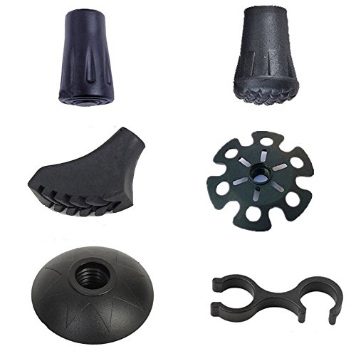 Shuxy Trekking Pole Tip Protectors Hiking Walking Pole Replacement Universal Black Rubber Covers Caps includes Walking Rubber Tip Protector, Snowflake Basket, Mud Basket, Connector etc