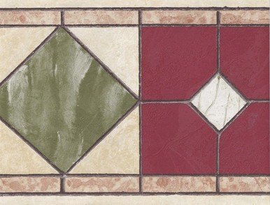 Cream green burgundy tiles wallpaper border