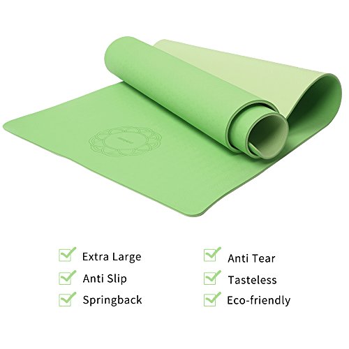 Non Slip Yoga Mat 72" x 28", LetsFunny Eco Friendly Non-Toxic Anti- tear Double Layer TPE Exercise Workout Mat with Carrying Strap (Small Green)