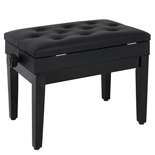 BBBuy Adjustable Wooden Piano Bench Stool with Sheet Music Storage Black, 17.7"-21.7" Height Adjustable Piano Bench