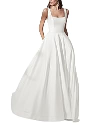 Square Neck Satin Wedding Gowns for Bride with