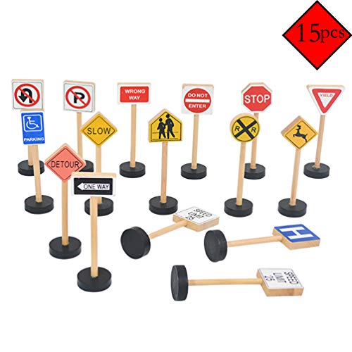 wonuu Wooden Street Signs Playset for Kids 15 Pieces Compatible with All Major Train Brands, Block Sets, & Carpet Playmats by Imagination Generation - Thumbnail 3