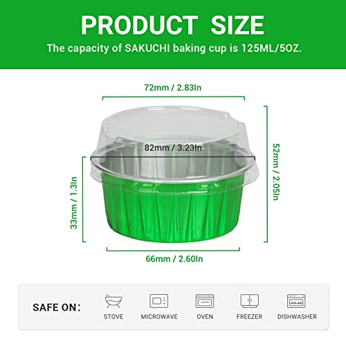 Green 100pcs Aluminum Foil Baking Cups with Lids ，125ml Aluminum Foil