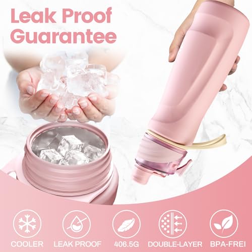 magcheer 750ml Insulated Metal Spray Water Bottle | Stainless Steel Water Bottle with Spray Mist | Leakproof Misting Drinking Bottle for Cycling Hiking Outdoor Sport Hydration Cooling(Pink)