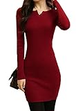FanShou Women Crewneck Knit Sweater Mini Package Hip Bodycon Dress, Black, XXL