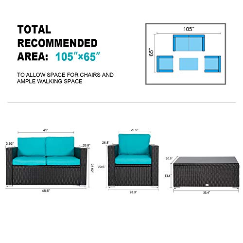 Kinsunny 4 Piece Outdoor Conversation Set Patio Sectional Sofa PE Wicker Furniture Sets with