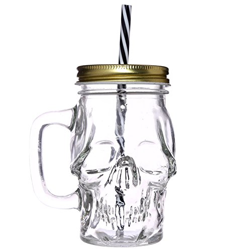 EliteKoopers Fun Skull Shaped Glass Drinking Jar with Straw For Kids Juice Glass