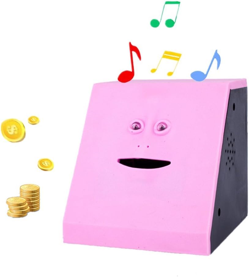 WeFoonLo Novelty Coin Money Eating Musical Face Bank Automatic Money Saving Collection Piggy Bank for Kids Children (Pink Flat)