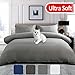 EMONIA Premium Duvet Cover Full/Queen Size 3 Pieces Set 1800 Series Hidden Zipper Closure Microfiber Duvet Cover (1 Duvet Cover & 2 Pillow Shams) Wrinkle Free(Queen, Light Grey)