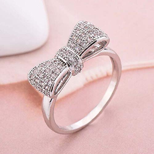 SMALLE â—•â€¿â—• Women Jewelry Rings, Simple Elegant Sterling Silver White Bowknot Ring Ornaments Wedding Ring