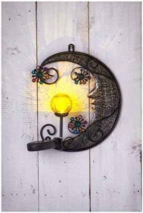 Solar Power Sun and Moon with LED Crackle Ball Decorative Garden Light Wall Art Plaque