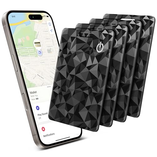 Wallet Tracker Card, Rechargeable Smart GPS Tracker Compatible with Apple Find My,Slim Wallet Tracker and Item Locator for Key, Passport, Purse (4Pcs/Diamond Black)