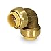 Pushlock UPE9034 90 Degree Elbow Pipe Fittings Push to Connect Pex Copper, CPVC, 3/4 Inch, Brass