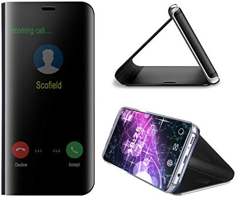 vingarshern Case for LG V30 Cover Clear View Standing,Translucent Flip Smart Plating Mirror Case Cover for LG V30 Case Holder Bumper 360°Protection(Black)