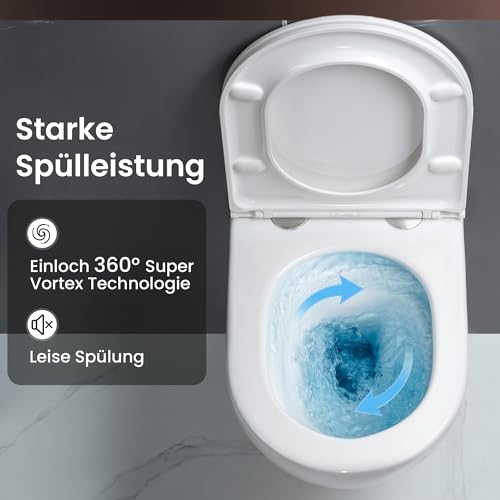 Casta Diva Suspended WC without Rinsing Edge, 360° Superspin Wall Toilet, UF Bowl, Completely Closed, Silent Soft-Close Seat, Dimensions 48.5 cm, Ideal for Bathroom and Guest Toilet